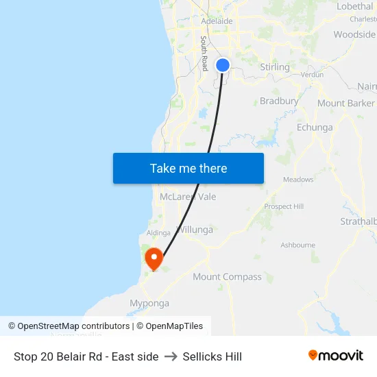 Stop 20 Belair Rd - East side to Sellicks Hill map