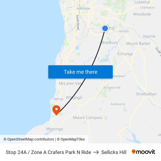 Stop 24A / Zone A Crafers Park N Ride to Sellicks Hill map