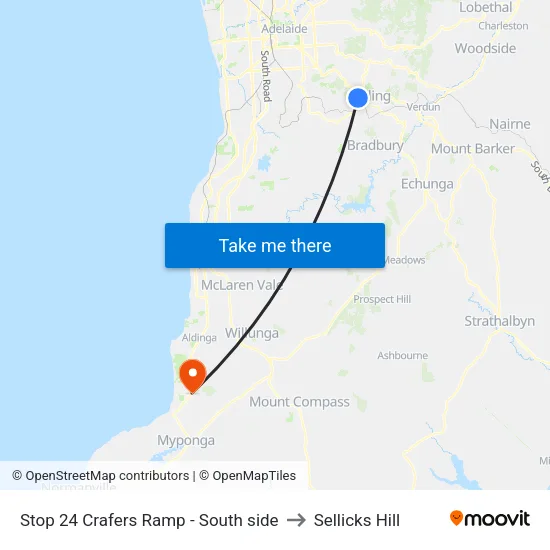 Stop 24 Crafers Ramp - South side to Sellicks Hill map