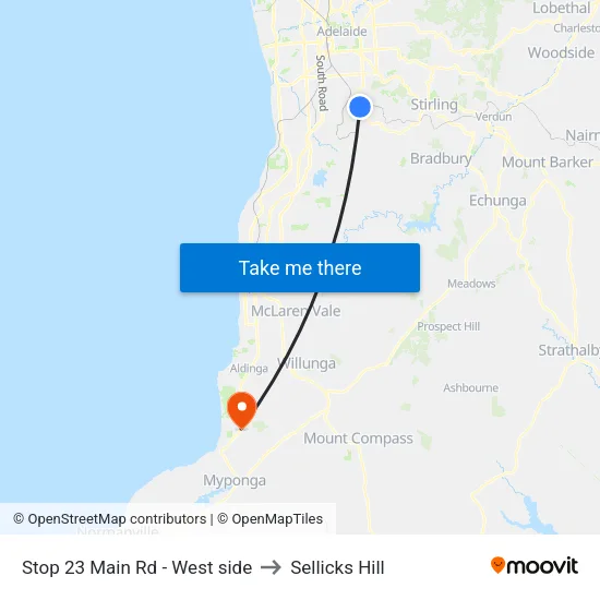 Stop 23 Main Rd - West side to Sellicks Hill map