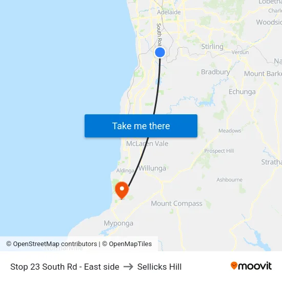 Stop 23 South Rd - East side to Sellicks Hill map