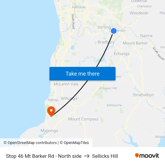 Stop 46 Mt Barker Rd - North side to Sellicks Hill map