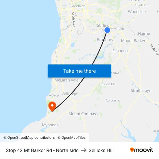 Stop 42 Mt Barker Rd - North side to Sellicks Hill map