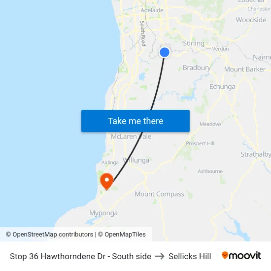 Stop 36 Hawthorndene Dr - South side to Sellicks Hill map