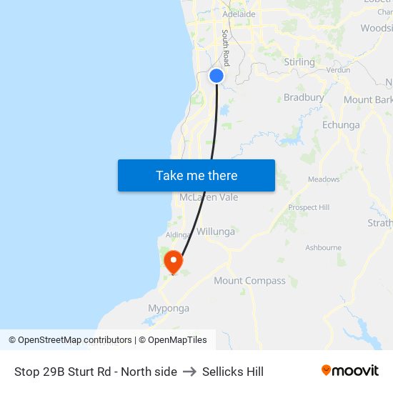 Stop 29B Sturt Rd - North side to Sellicks Hill map