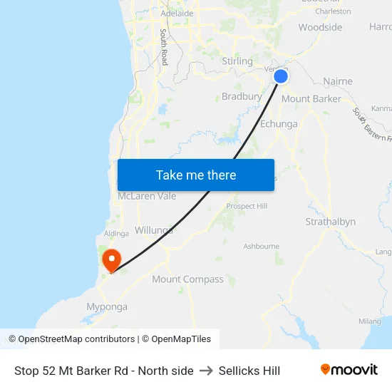 Stop 52 Mt Barker Rd - North side to Sellicks Hill map