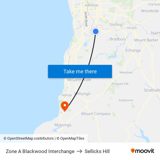 Zone A Blackwood Interchange to Sellicks Hill map