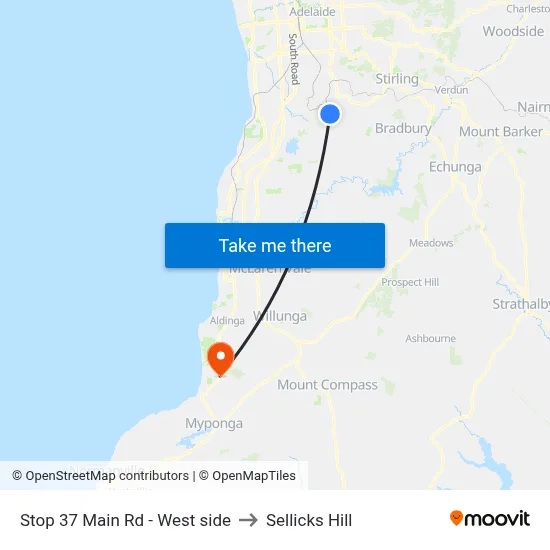 Stop 37 Main Rd - West side to Sellicks Hill map