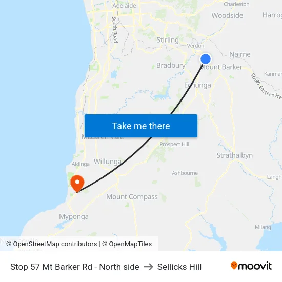 Stop 57 Mt Barker Rd - North side to Sellicks Hill map