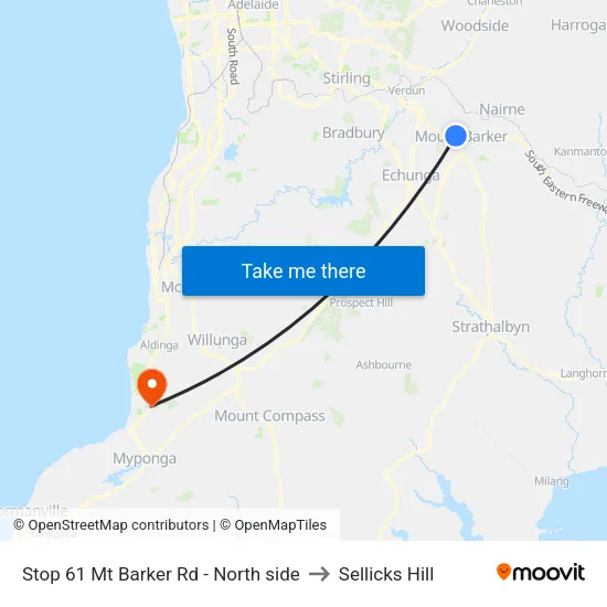 Stop 61 Mt Barker Rd - North side to Sellicks Hill map