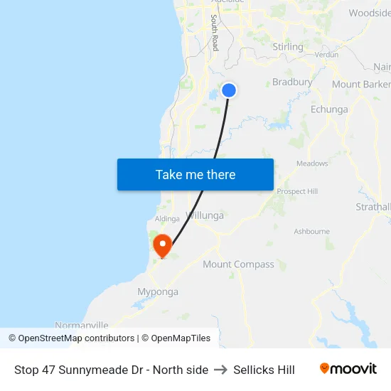 Stop 47 Sunnymeade Dr - North side to Sellicks Hill map