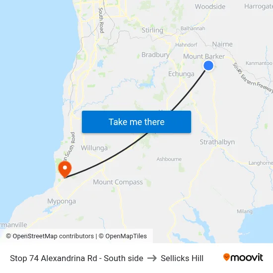 Stop 74 Alexandrina Rd - South side to Sellicks Hill map