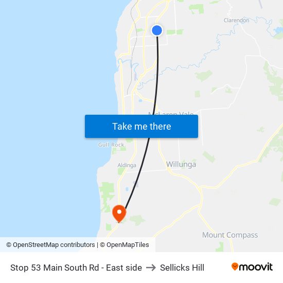 Stop 53 Main South Rd - East side to Sellicks Hill map