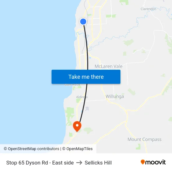 Stop 65 Dyson Rd - East side to Sellicks Hill map