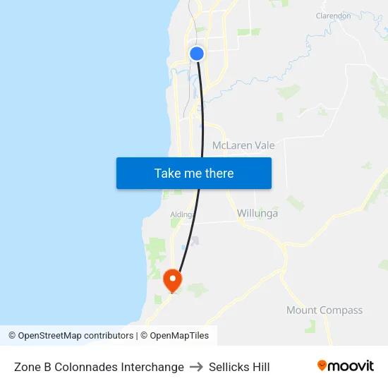 Zone B Colonnades Interchange to Sellicks Hill map