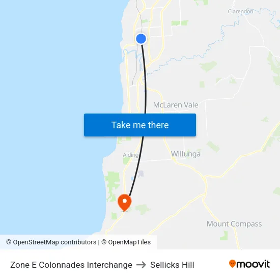 Zone E Colonnades Interchange to Sellicks Hill map