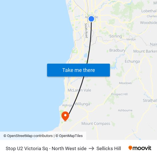 Stop U2 Victoria Sq - North West side to Sellicks Hill map