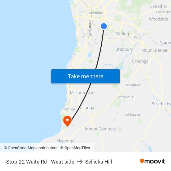 Stop 22 Waite Rd - West side to Sellicks Hill map