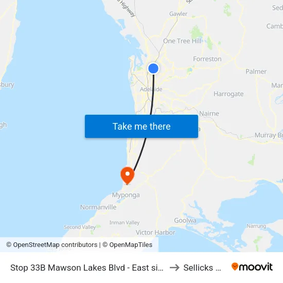Stop 33B Mawson Lakes Blvd - East side to Sellicks Hill map