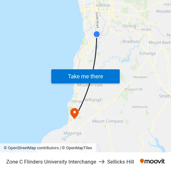 Zone C Flinders University Interchange to Sellicks Hill map