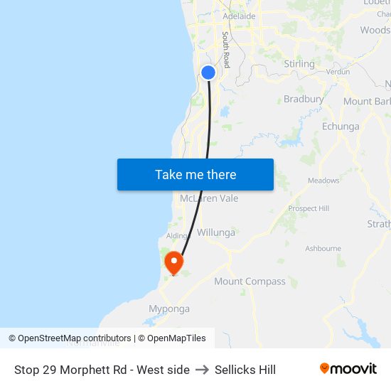 Stop 29 Morphett Rd - West side to Sellicks Hill map