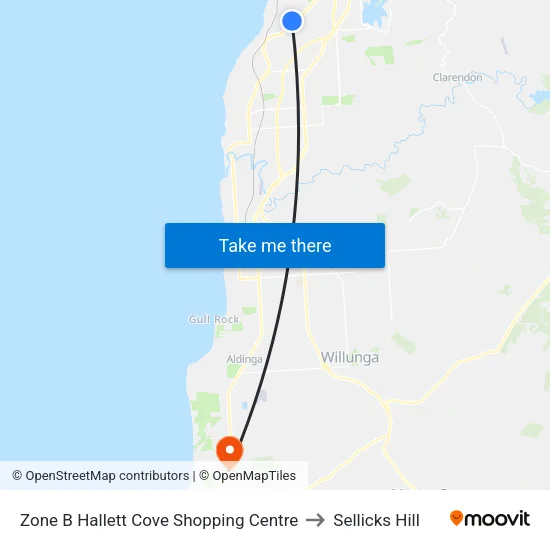 Zone B Hallett Cove Shopping Centre to Sellicks Hill map