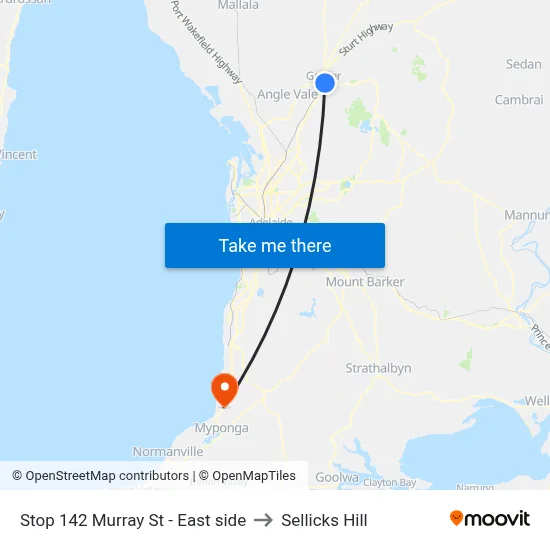 Stop 142 Murray St - East side to Sellicks Hill map