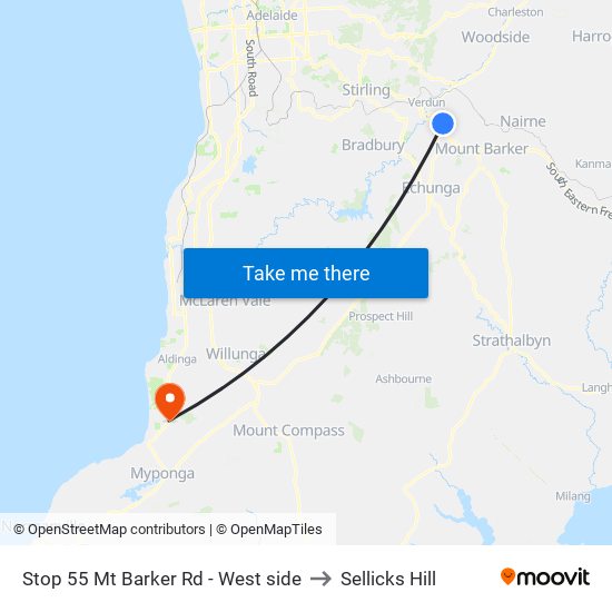 Stop 55 Mt Barker Rd - West side to Sellicks Hill map