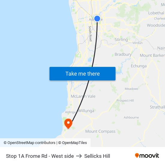 Stop 1A Frome Rd - West side to Sellicks Hill map