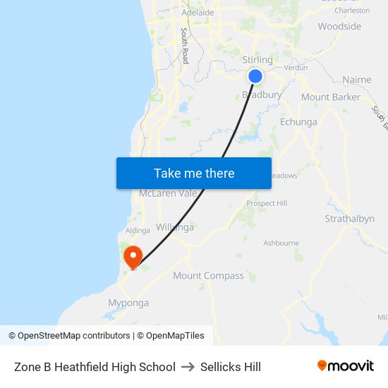 Zone B Heathfield High School to Sellicks Hill map