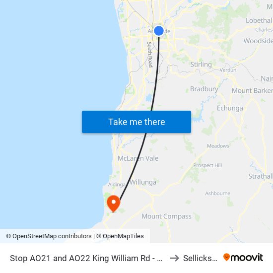 Stop AO21 and AO22 King William Rd - West side to Sellicks Hill map