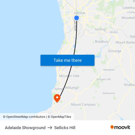 Adelaide Showground to Sellicks Hill map