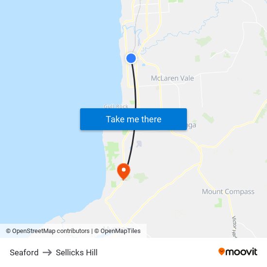 Seaford to Sellicks Hill map