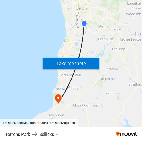 Torrens Park to Sellicks Hill map