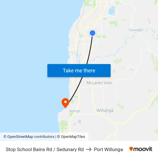 Stop School Bains Rd / Sedunary Rd to Port Willunga map