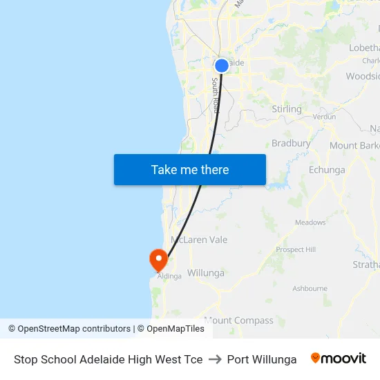 Stop School Adelaide High West Tce to Port Willunga map