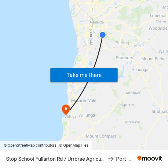 Stop School Fullarton Rd / Urrbrae Agricultural High School - West side to Port Willunga map