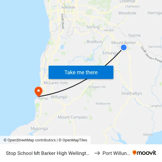 Stop School Mt Barker High Wellington Rd to Port Willunga map