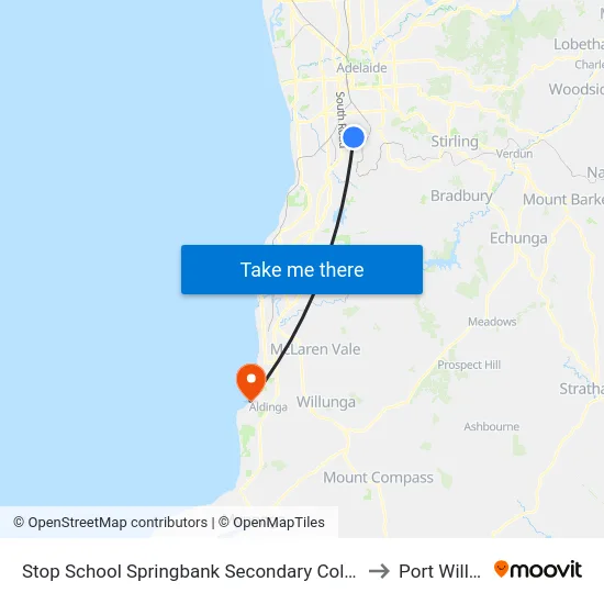 Stop School Springbank Secondary College Daws Rd to Port Willunga map