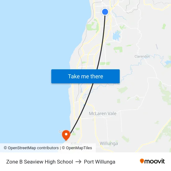 Zone B Seaview High School to Port Willunga map
