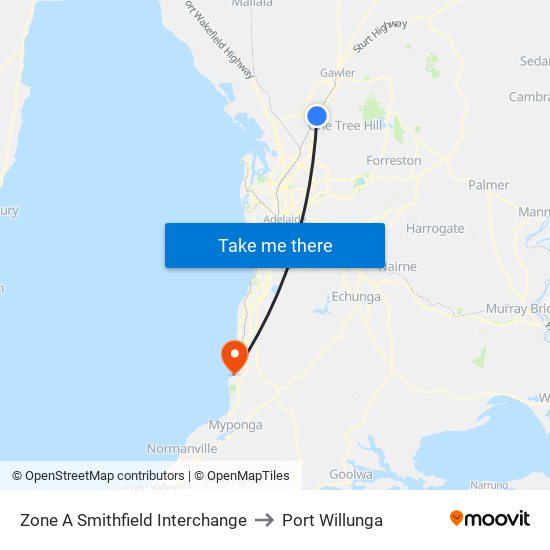 Zone A Smithfield Interchange to Port Willunga map