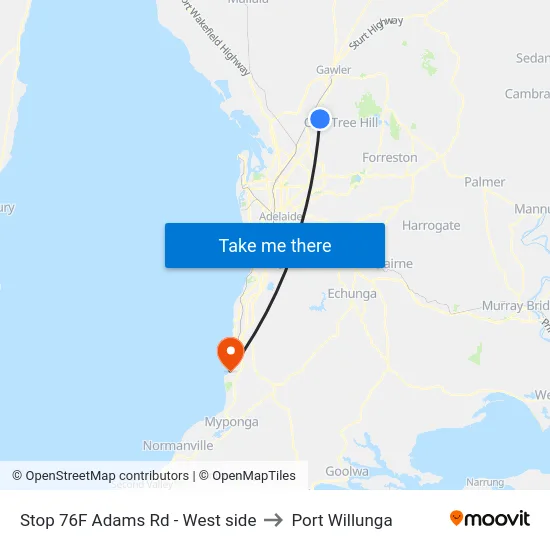 Stop 76F Adams Rd - West side to Port Willunga map