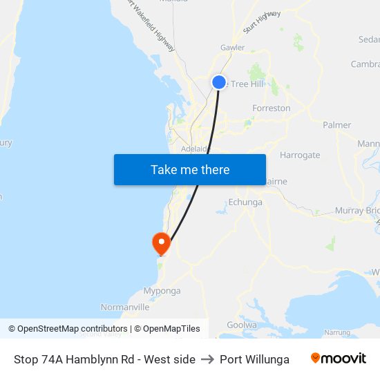 Stop 74A Hamblynn Rd - West side to Port Willunga map