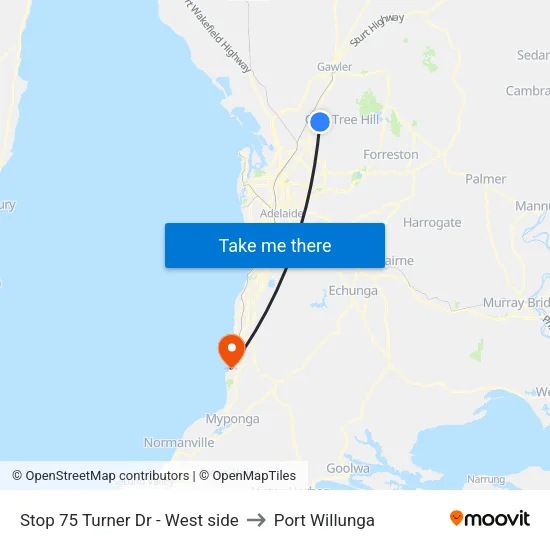 Stop 75 Turner Dr - West side to Port Willunga map