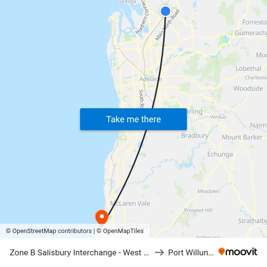 Zone B Salisbury Interchange - West Side to Port Willunga map