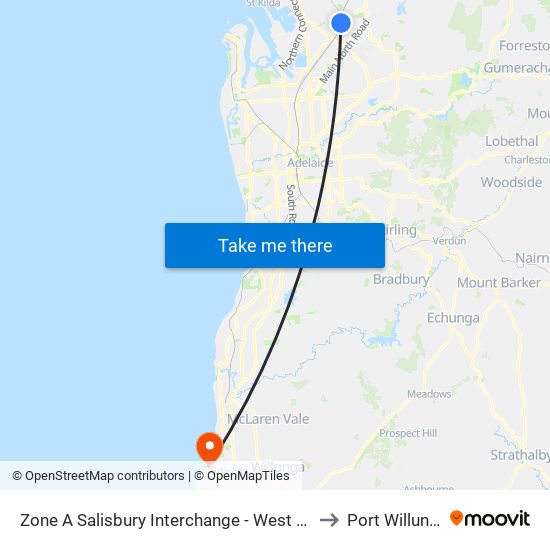 Zone A Salisbury Interchange - West Side to Port Willunga map