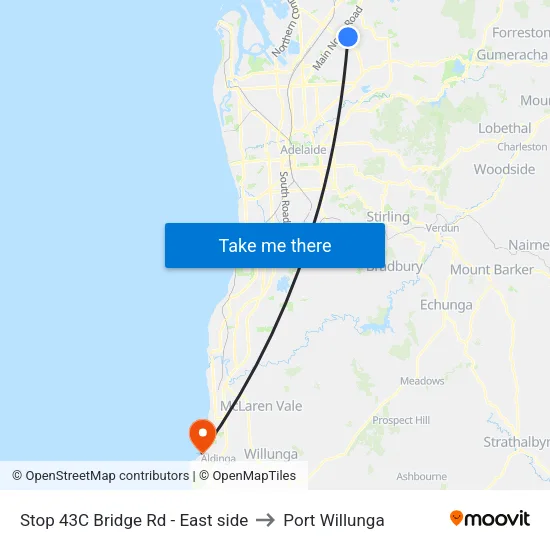 Stop 43C Bridge Rd - East side to Port Willunga map