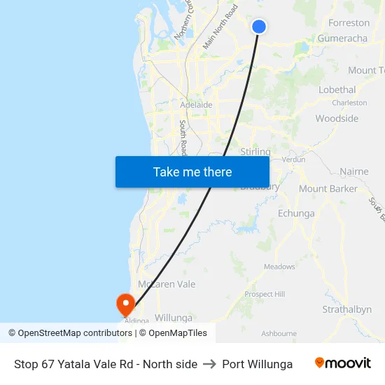 Stop 67 Yatala Vale Rd - North side to Port Willunga map
