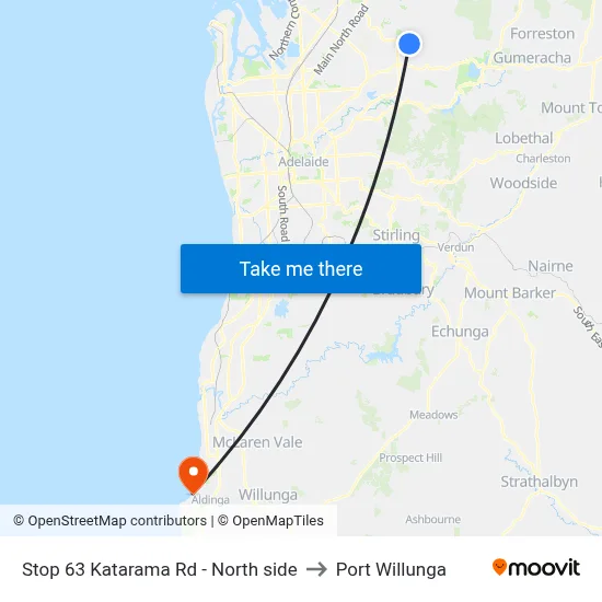 Stop 63 Katarama Rd - North side to Port Willunga map