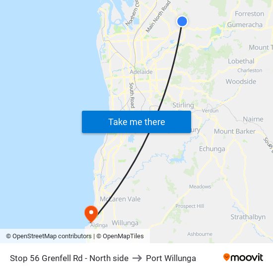 Stop 56 Grenfell Rd - North side to Port Willunga map